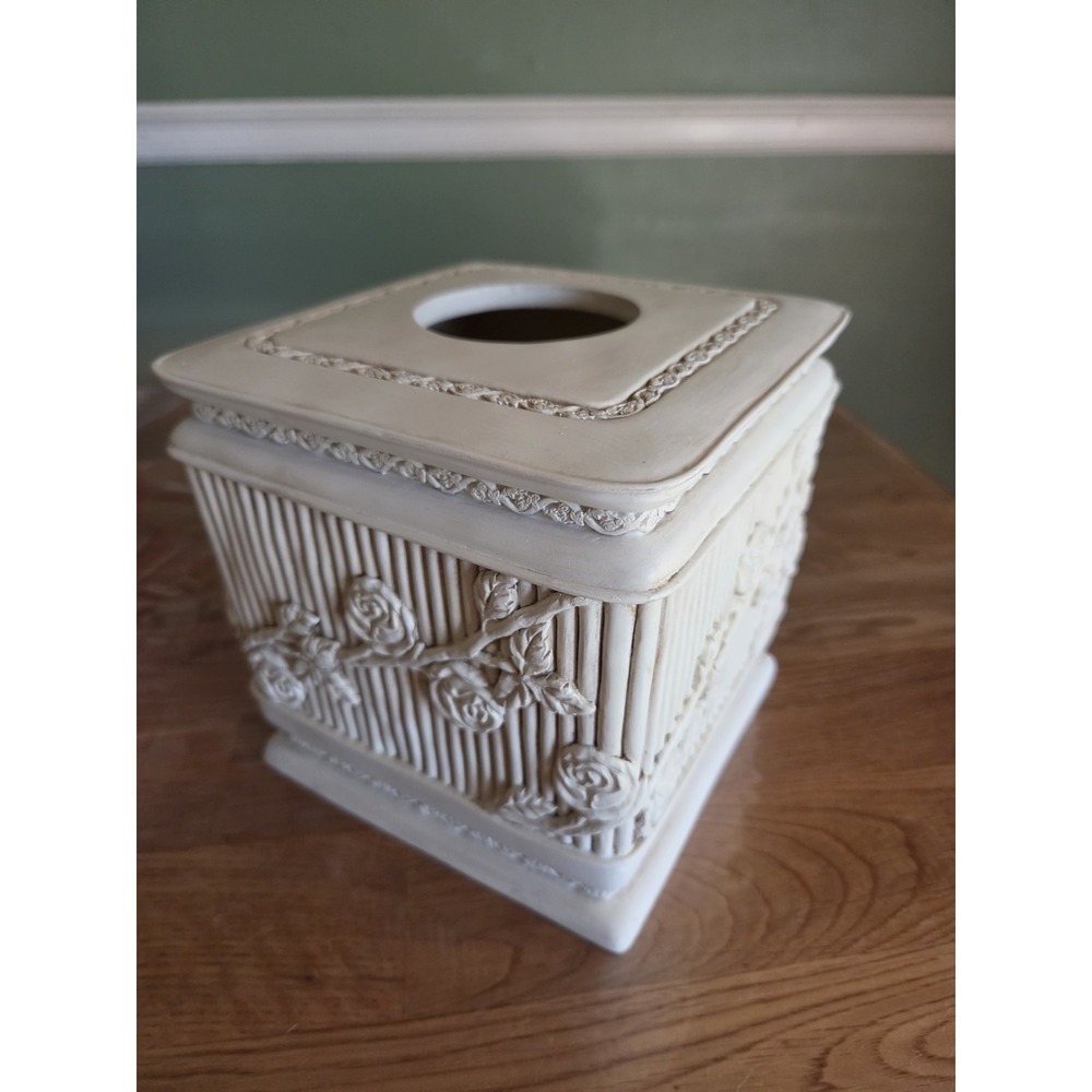 Resin Shabby Chic Tissue Box Cover Floral Roses
